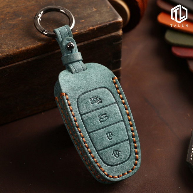 [소소마루] 핸드메이드 럭셔리 천연소가죽 스마트키케이스 키홀더 넥쏘 더뉴그랜져IG 4버튼 TP0000GBB, 민트 TH-21