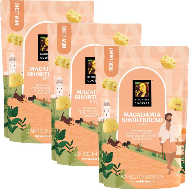 Byron 바이런 베이 쿠키 마카드미아 쇼트브레드 바이트 100g 3팩, 3개