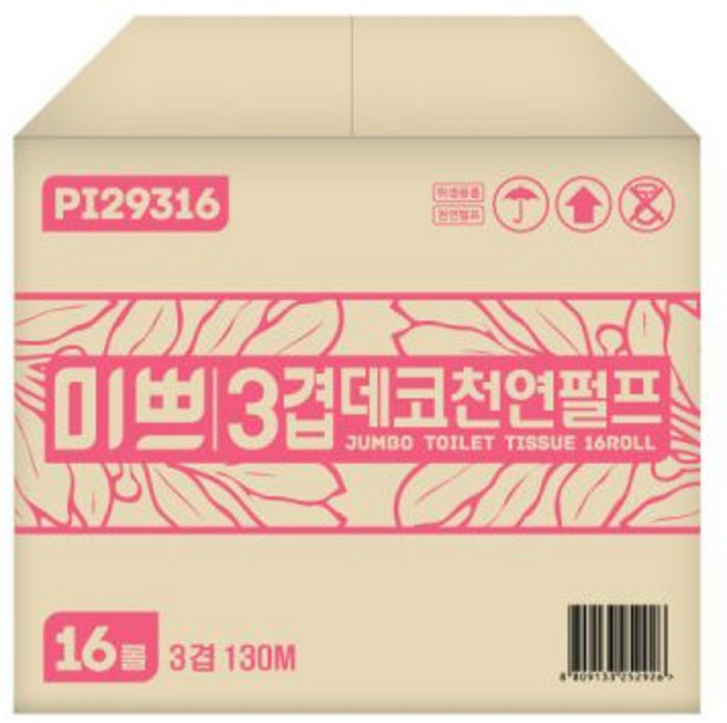 팜파스 점보롤화장지 미쁘 천연펄프 대용량장폭3겹데코, 16개입