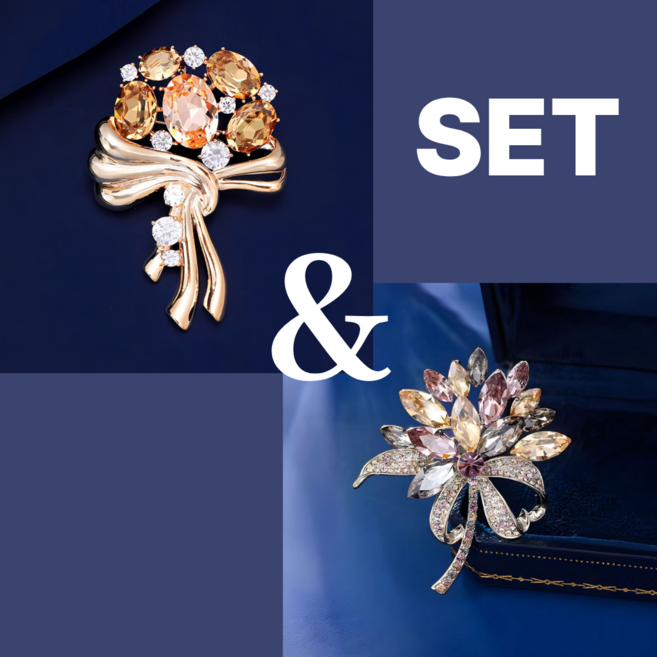 [2종세트]여성 브로치 2종 세트 크리스탈 부케 브로치 정장 코사지 고급 악세사리