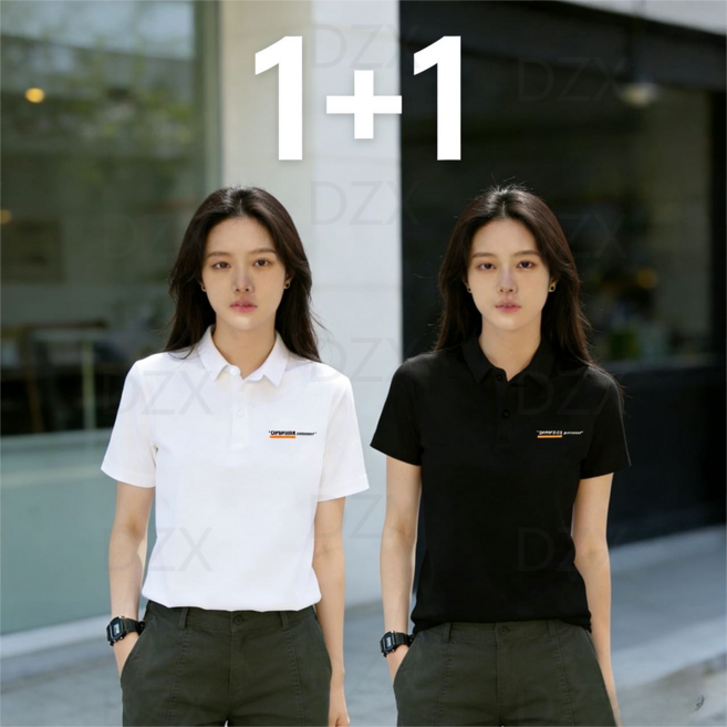 DZX 남녀공용 캐주얼 루즈핏 반팔 티셔츠 통기성 패션 카라넥 반팔티 1+1