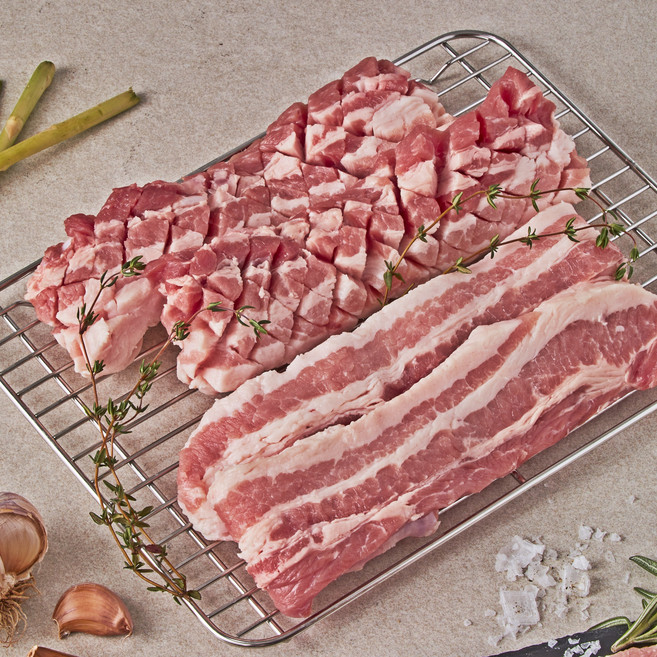 삼형제고기 1등급 냉장 한돈 벌집 칼집 삼겹살 구이용, 2개, 1kg