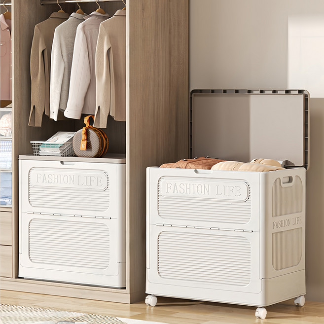 Kleeno 대형 정리함 150L 대용량 폴딩 수납함 이동 가능 리빙박스 옷 이불 보관함, 1개, 흰색