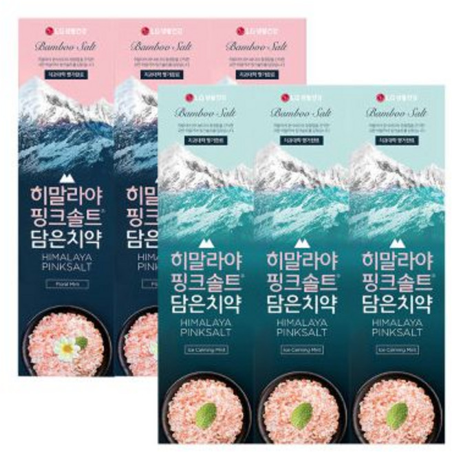 히말라야 핑크솔트담은 칫솔4입 (약한잇몸)x2개 ., 페리오 히말라야 핑크솔트 치약 100g x 6개(아이스