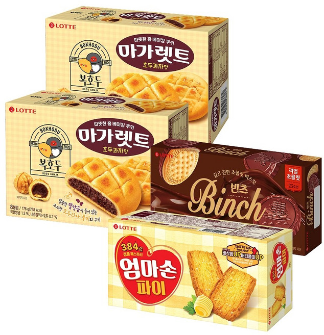 마가렛트 X 복호두 호두과자맛 176g x2개+엄마손파이 127g x1개+빈츠 102g x1개, 1세트, 581g