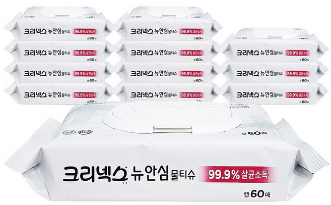 크리넥스 안심 물티슈 손소독 살균 티슈 캡형 60매x12개, 60개입, 12개