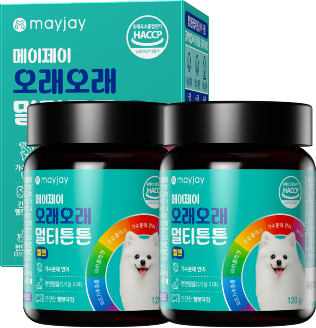 강아지 영양제 종합 멀티 애견 노견 오래오래 멀티튼튼 메이제이 120g, 2개, 종합영양제, 70정