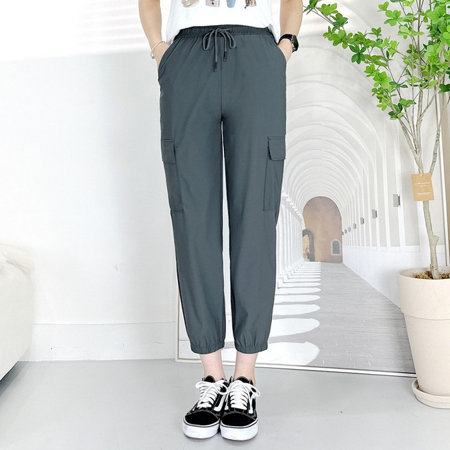 103st -3도 냉감 여름 카고 조거 팬츠/여성 배기핏 밴딩 스판 시원한 얼음 바지