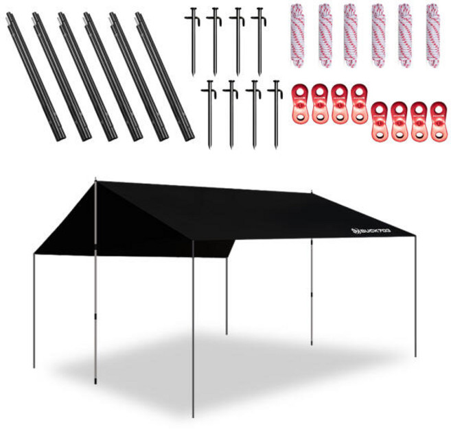 BUCK703 초특가 SALE 블랙코팅 암막타프 풀세트 대 타프 렉타타프 타프폴대 텐트 그늘막 캠핑매트