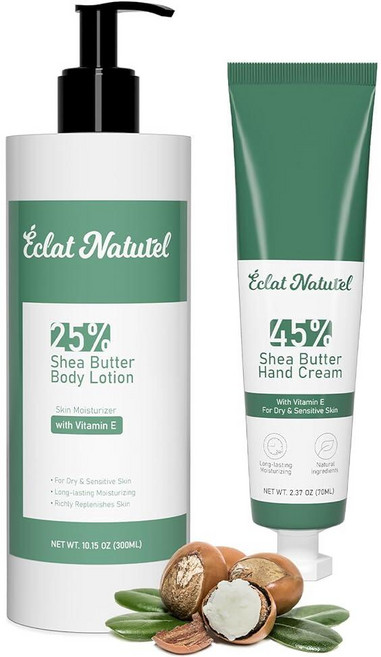 ÉCLAT NATUREL 시어 버터 핸드 크림 45% 버터와 비타민 E 모이스처라이저로 제작 딥 모이스처라이징 드라이 미니 로션 여행용 사이즈 29.6ml 1온스 1팩 221, 12.52 Fl Oz (Pack of 1)