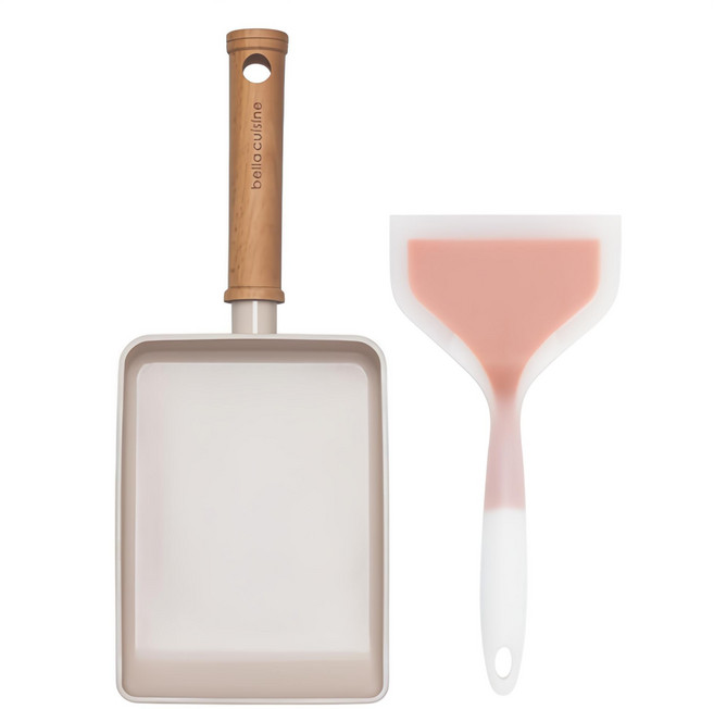 벨라쿠진 인덕션 IH 플럼벨 세라믹 사각 계란말이팬 + 실리콘 뒤집개 대형 세트 2개, 혼합색상, 1세트, 계란말이 팬 18cm + 뒤집개