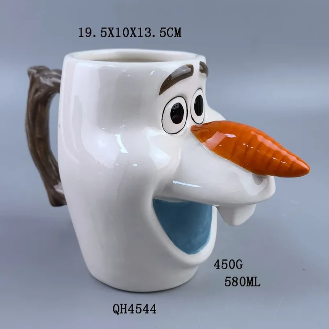 새로운 냉동 II 올라프 애니메이션 주변기기 세라믹 워터 컵 3d 스노우 보물 머그잔 주스 컵 카와이 밀크, 01 A 500ML