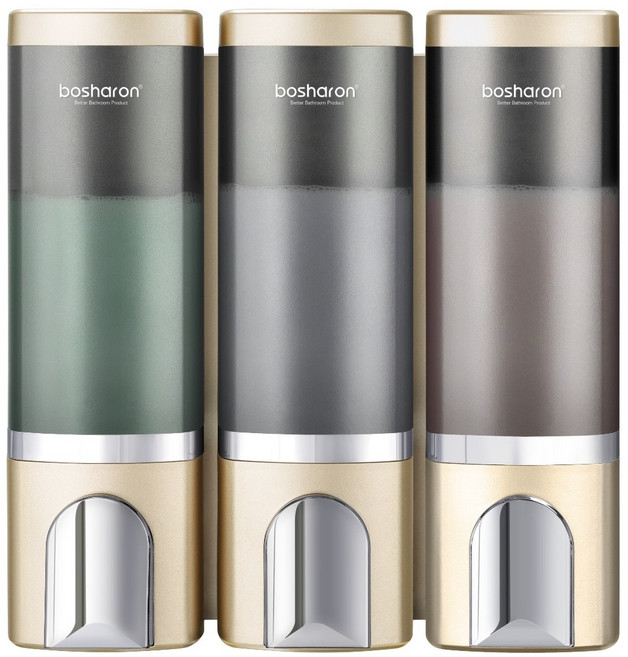 호텔 욕실 디스펜서 무타공 주방 샴푸통 고급 물비누 벽걸이 500ml, 3개, 루미스 골드