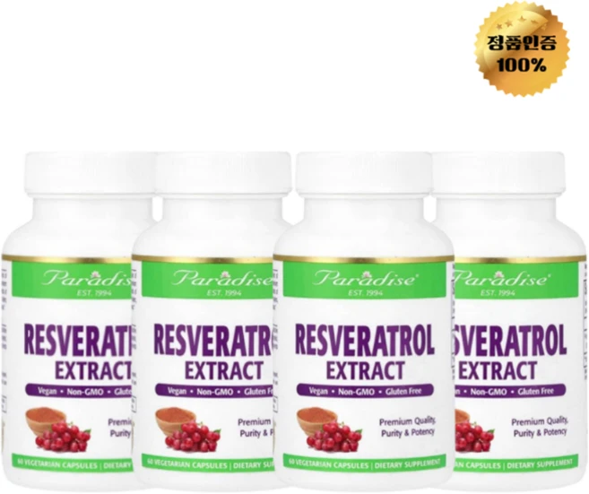2+2 파라다이스허브 레스베라트롤 추출물 100mg 60정, 4개 - 쿠팡