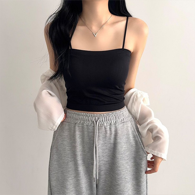 어나더뷰 2982 1+1 숏 롱 모엔 끈나시 캡내장 민소매 슬리브리스