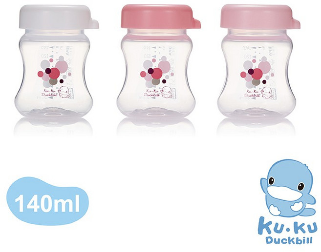 酷咕鴨 幾何視界PP寬口儲乳瓶140ml-3入, 粉色, 1個