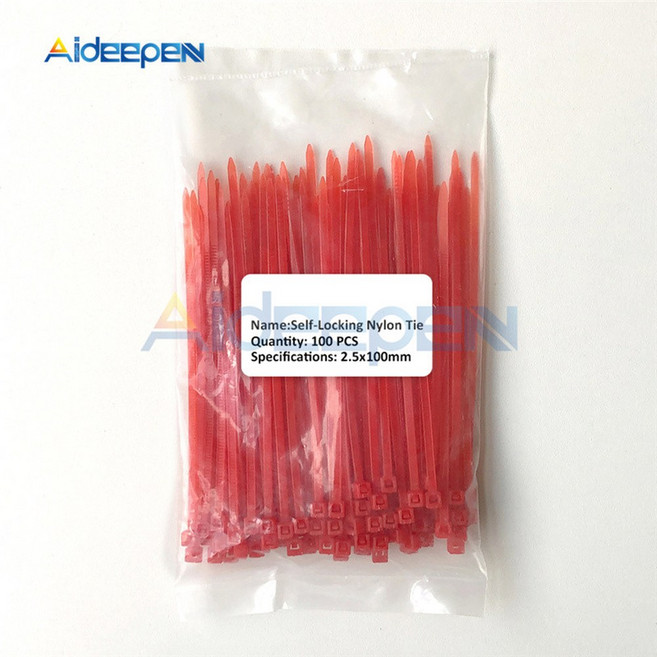 100 개/몫 2.5*100mm 12 색 플라스틱 미끄럼 방지 와이어 지퍼 타이 세트 자동 잠금 나일론 내구성 케이블, Red