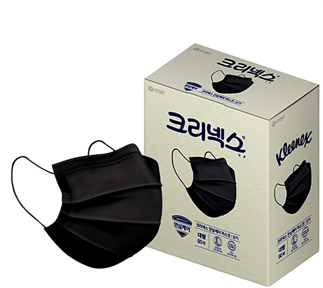 크리넥스 안심케어 마스크 대형 성인용, 80개입, 1개, 블랙