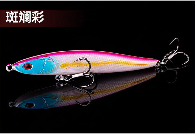 漁越 沉水鉛筆路亞餌, 斑斕彩,7.5cm/9g/8#血槽鉤4倍加強/盒, 1個