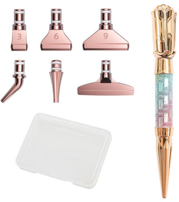 뉴타임즈 고급펜 세트 드 부자재 취미 작업도구 파란색 DIY 고급형 보석십자수 펜세트 도구 보석십자수 도구 포인트 펜세트, 1세트, 2호점 다이아 펜 + 로즈골드 6머리 + 수납함