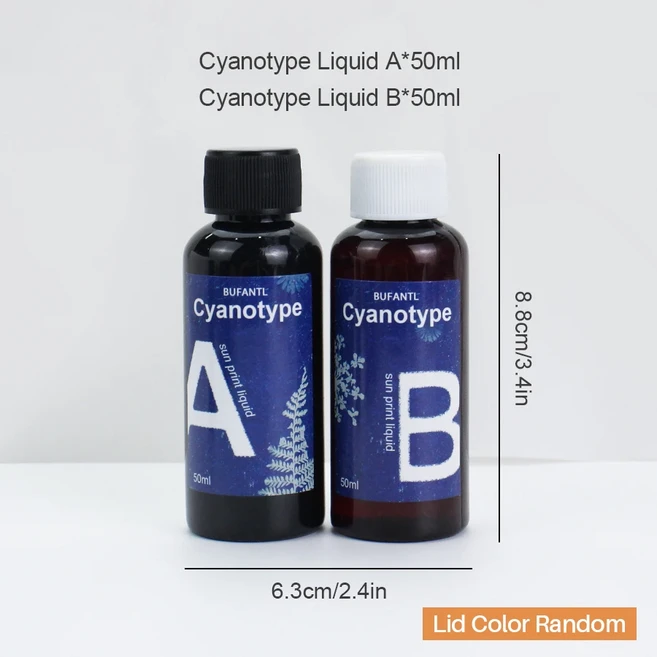 A5/A 컬러 백서 Cyanotype 액체 키트 (50/100ml) 튜토리얼 도구 포함 태양열 인쇄 드로잉 지 DIY Sun Art, 04 A B-50ml