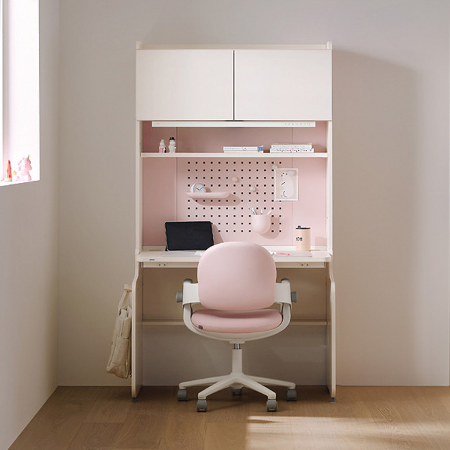 [일룸] 링키 S 1000폭 4단 측판형책상 세트(상부도어 포함), IVGY(아이보리+그레이)