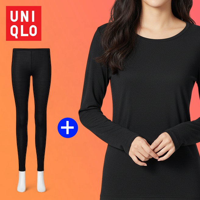 유니클로 여성 히트텍 크루넥 상의 + 발열 타이즈 하의 SET