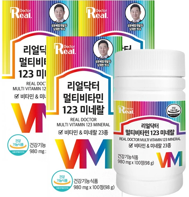 리얼닥터 멀티비타민 123 미네랄 98g, 100정, 3개 - 쿠팡