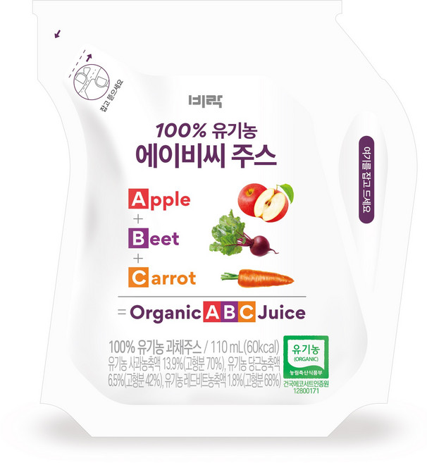비락 100%유기농에이비씨주스, 110ml, 54개