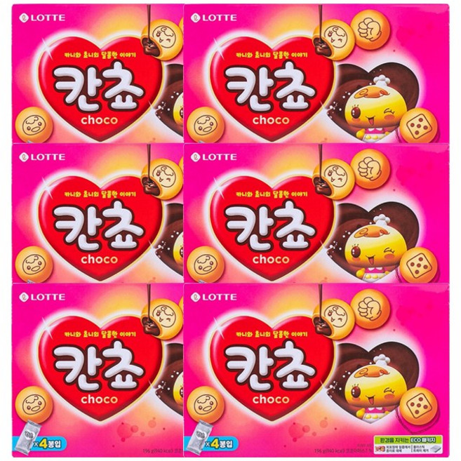 롯데제과 대용량 파티팩 어린이간식 칸쵸초코, 196g, 6개