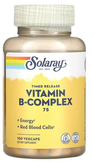 Solaray B-컴플렉스 75 2 단계 시간차 지연 방출 100 베지캡, 1개, 100정 - 쿠팡