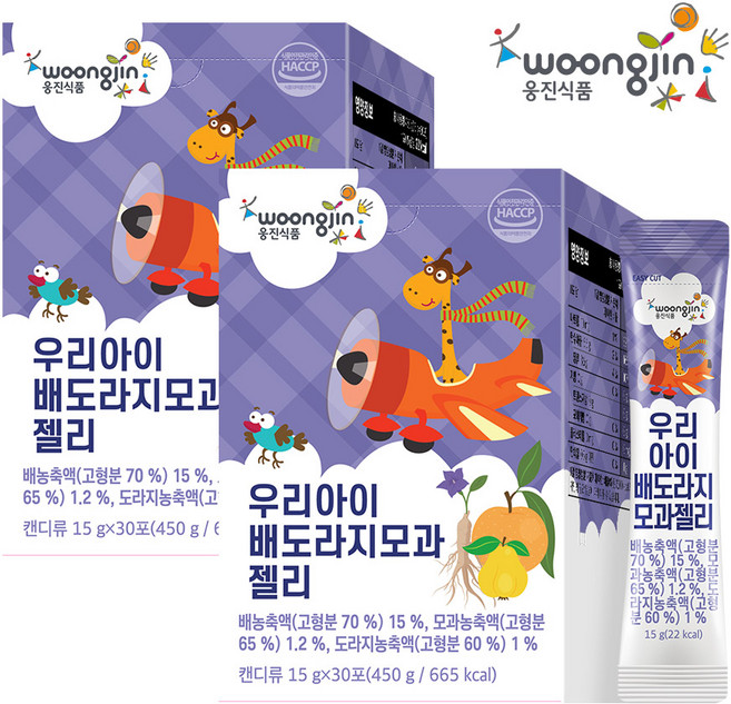 웅진 우리 아이 유기농 배 도라지 모과 젤리 30포 아기 배도라지즙100, 450g, 2개