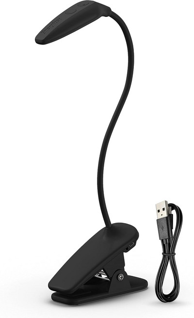 에너자이저 충전식 LED 도서 조명 조절 가능한 모드가 독서등 클립 USB 충전 케이블 포함 팩 블랙