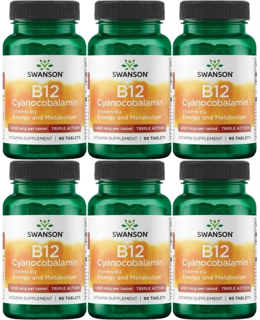 스완슨 비타민 B12 시아노코발라민 1000mcg, 90정, 6팩, 90정 - 쿠팡