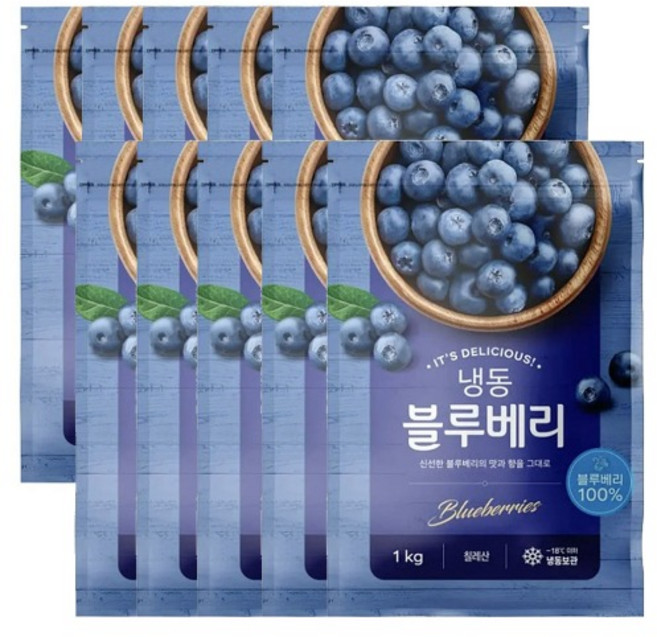 베리칠레 IQF 냉동 블루베리 칠레산 10kg (1kgX10개), 10개, 1kg