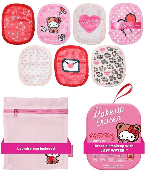 오리지널 MakeUp Eraser 7일 세트 방수 마스카라 아이라이너 파운데이션 립스틱 자외선 차단제 등을 포함한 물만으로 모든 메이크업을 지울 수 있습니다 헬로 키티와 친구들, Hello Kitty Cutie Pie