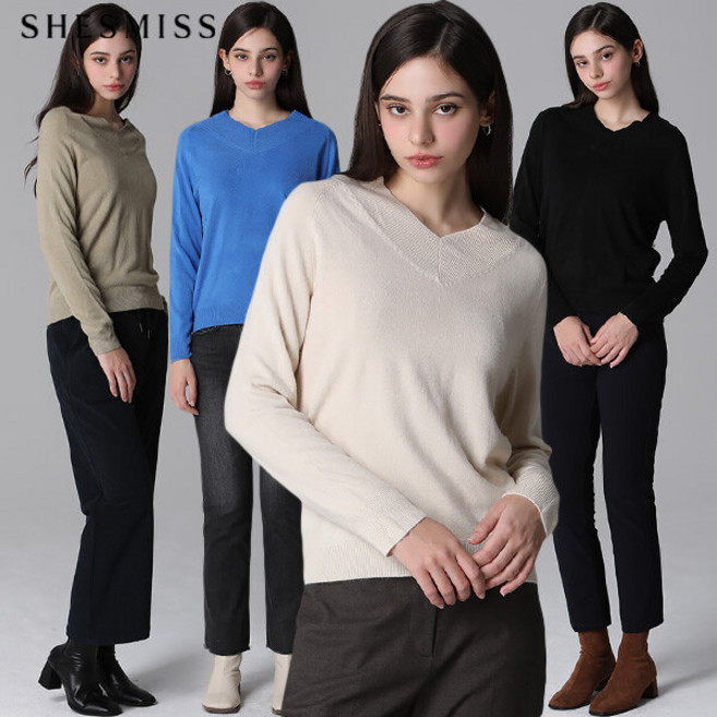 쉬즈미스 쉬즈미스(SHESMISS) 브이넥 시보리 니트 탑 (택가격:118000원)