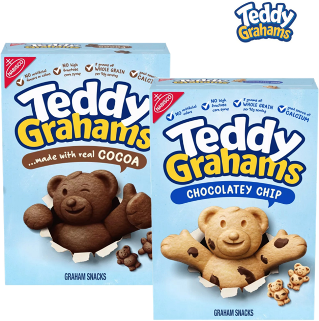 [NABISCO] [1+1] 나비스코 Teddy Grahams 테디 그레이엄 초콜릿 1개 + 초콜릿칩 283g 1개 곰돌이 쿠키 Teddy Grahams Graham Snacks, 1세트, 566g