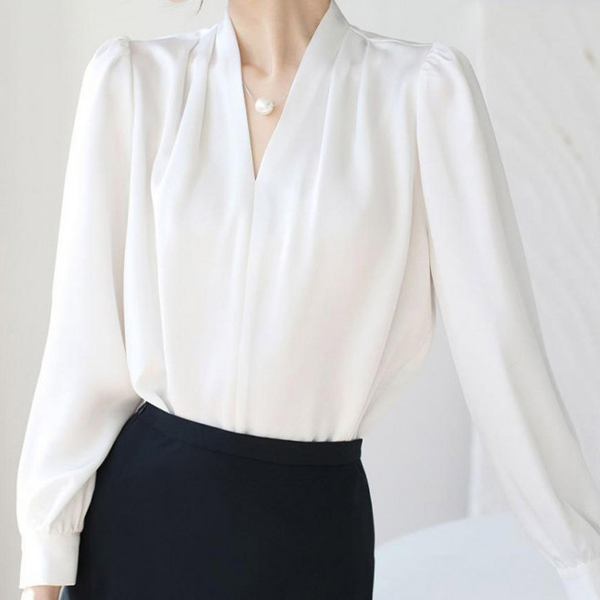 드마엘 에스텔 브이넥 핀턱 긴팔블라우스(3color) +델로나