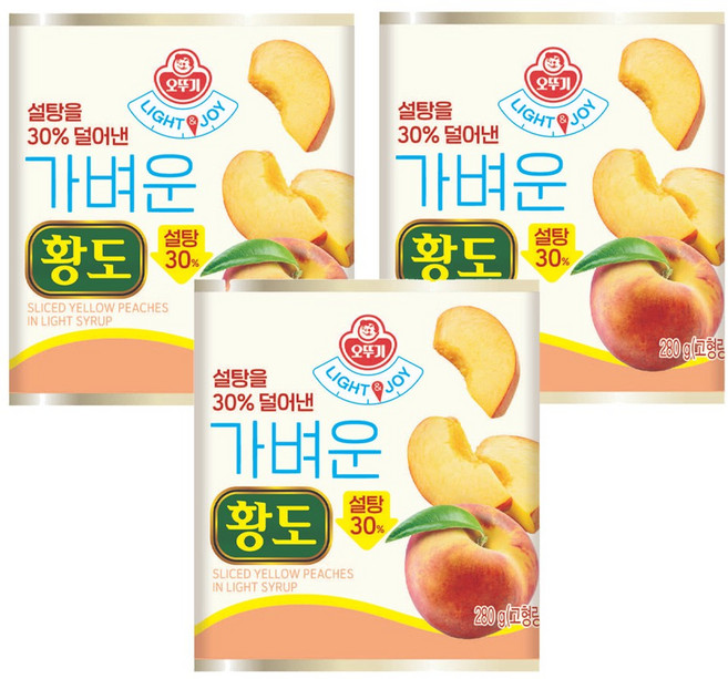 오뚜기 LIGHT 앤 JOY 가벼운 황도, 280g, 3개