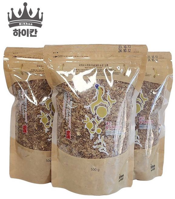[하이칸] 국산 상황버섯쌀 특허 발아 현미 린테우스 상황쌀 SCI논문게재 TV 방영 1.5kg (500gx3팩), 500g, 3개