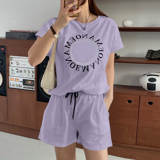 마이쏭 여성 여름세트 상하세트 오엠자수레터링반바지세트