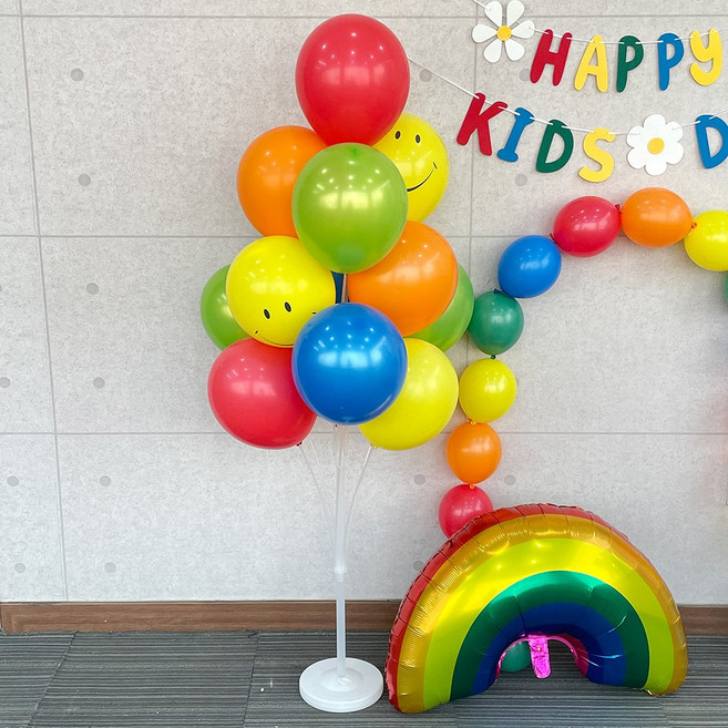 파티앤온 1.3m 혼합 풍선 스탠드 기둥 장식, 1개, 레인보우믹스