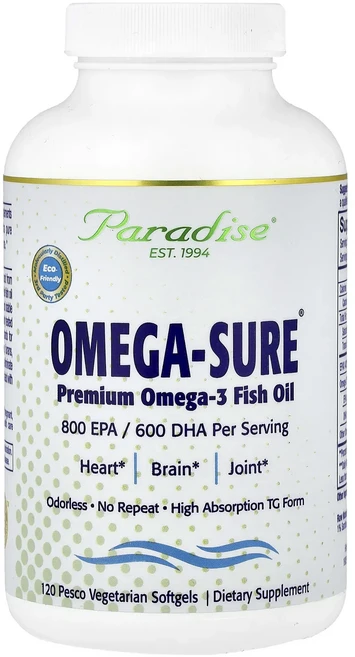 새해 첫좋은선물 Paradise Herbs Omega-Sure® 프리미엄 오메가3 피쉬 오일 베지 소프트젤 120정 제대로 할인합니다, ParadiseHerbsOmegaSure프리미엄오메가3, 1개 - 쿠팡