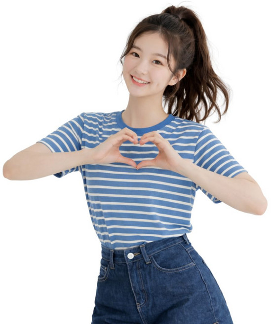 MS HOME 여성 스트라이프 라운드 티셔츠 반팔