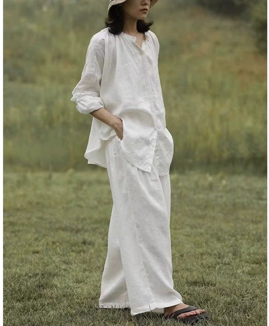 ZAJA 여성 루즈핏 세트 셔츠 와이드 팬츠 투피스 여름 바캉스룩