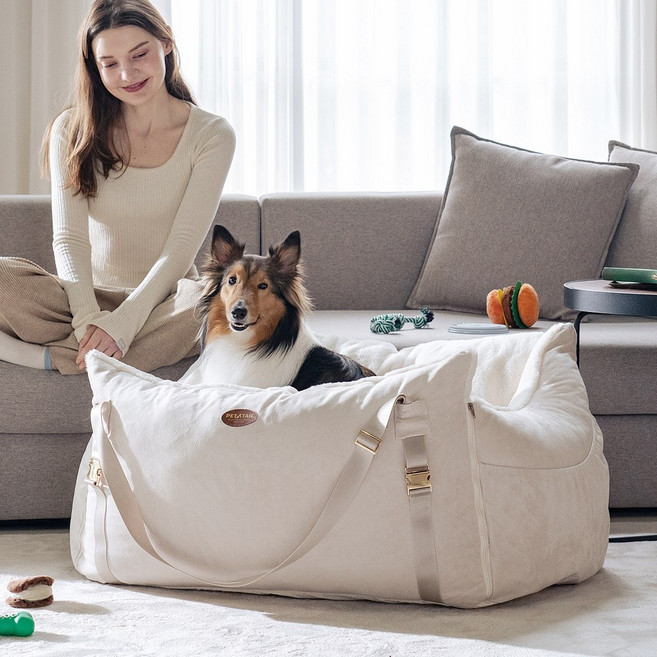 펫테일 셀러브리티 강아지 카시트 애견 드라이빙 킷 프리미엄, 1개, 네추럴 베이지