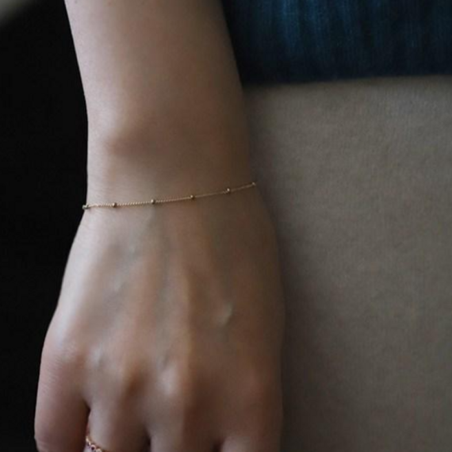 여성 베이직 심플 실버925 14k 도금 포인트 팬던트 팔찌 Bracelet C4