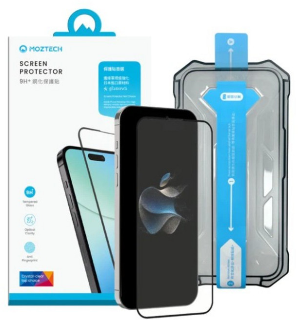 MOZTECH 萬魔晶霧貼 9H+鋼化玻璃保護貼 防爆抗指紋 高靈敏 適用iPhone 蘋果 三星, 1個, 9H+鋼化保護貼(2023最新包裝),IP15pro