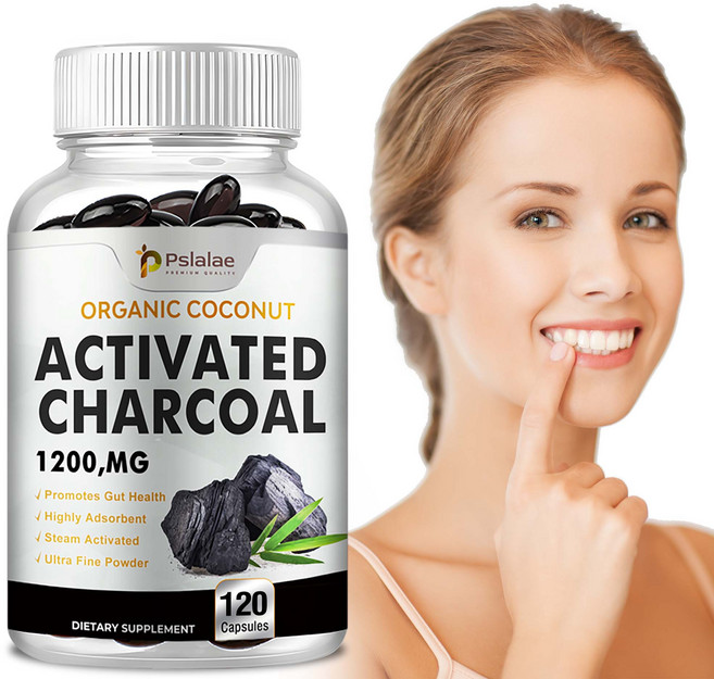 활성탄 1200mg - 유기농 코코넛 해독 및 정화 가스 제거, 2개, 120정